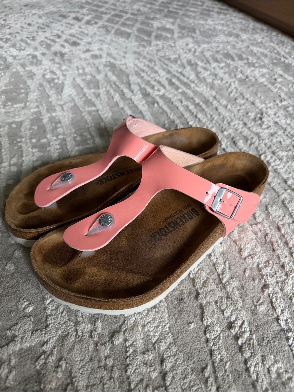 Birkenstock Thong Sandals in Coral Pink with Buckle